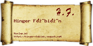 Hinger Fábián névjegykártya